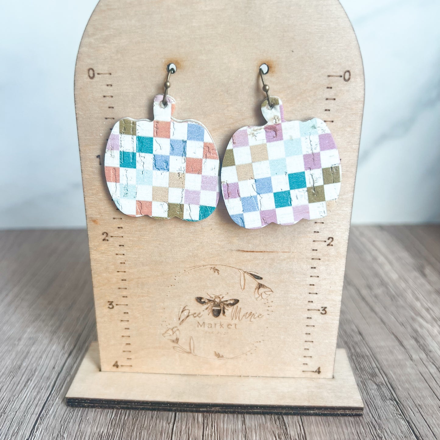 Colorful Checkered Pumpkin Earrings