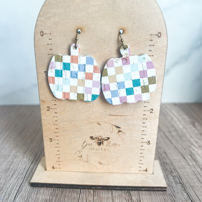 Colorful Checkered Pumpkin Earrings