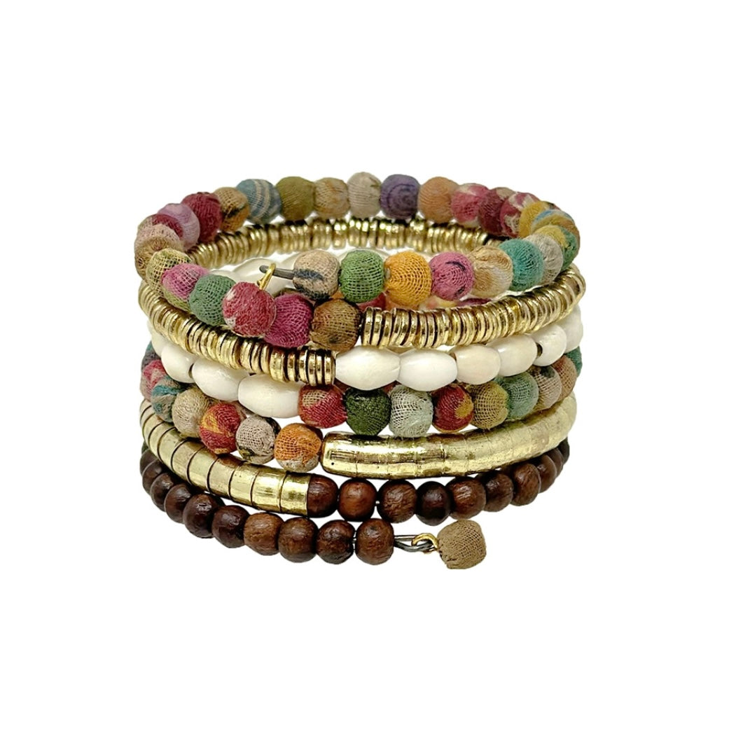 Jacqueline Coiled Wrap Beaded Bracelet Set