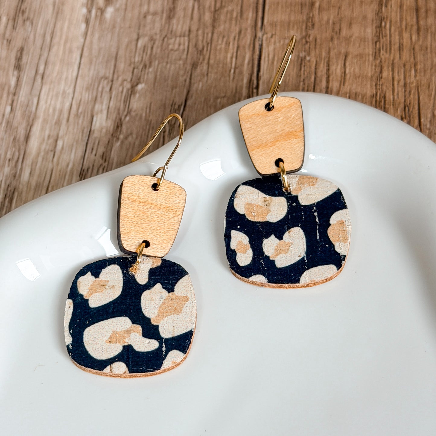 Black Animal Print Keystone Earrings