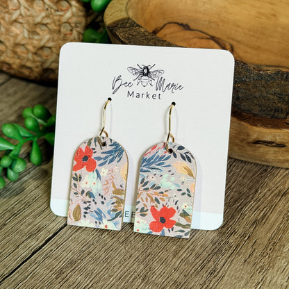 Meadow Mist Floral Arch Leather Earrings