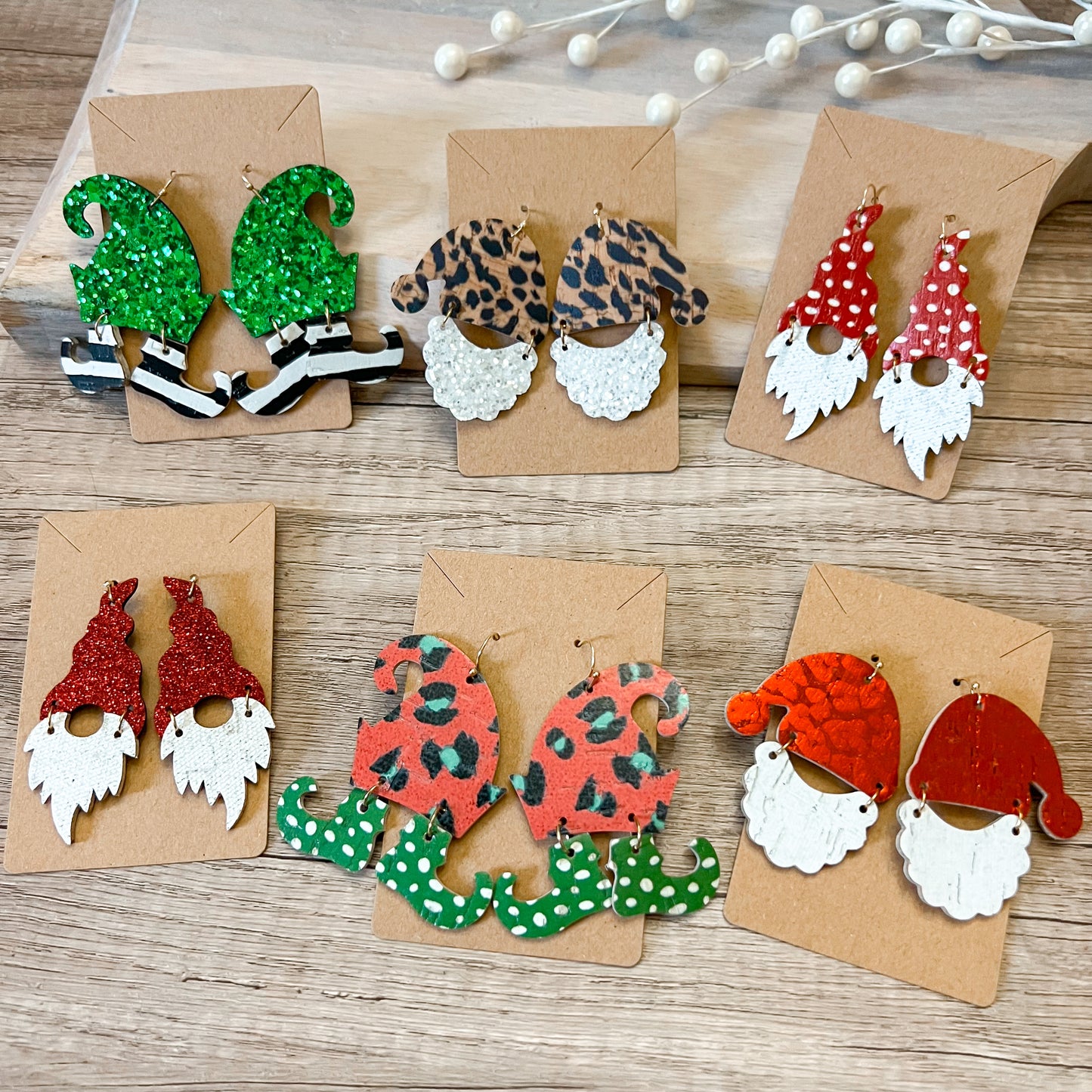 Buddy Green Glitter Genuine Leather Christmas Elf Earrings