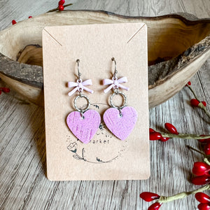 Cara Bubble Gum Pink Heart & Bow Earrings