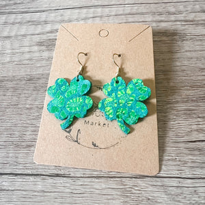 Shimmery Emerald Leopard Shamrock Earrings