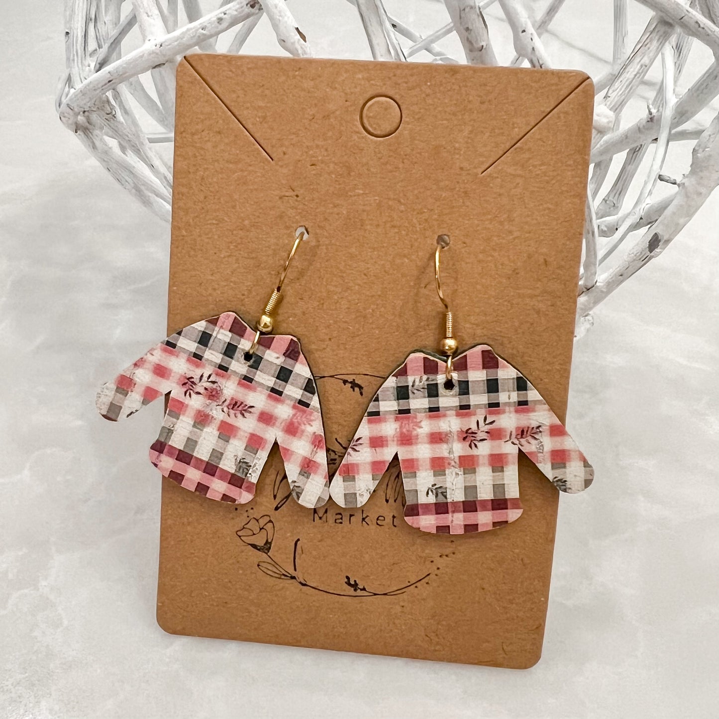 Plaid Ugly Christmas Sweater Earrings