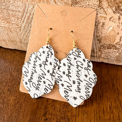 Merry Christmas Script Ruffle Earrings