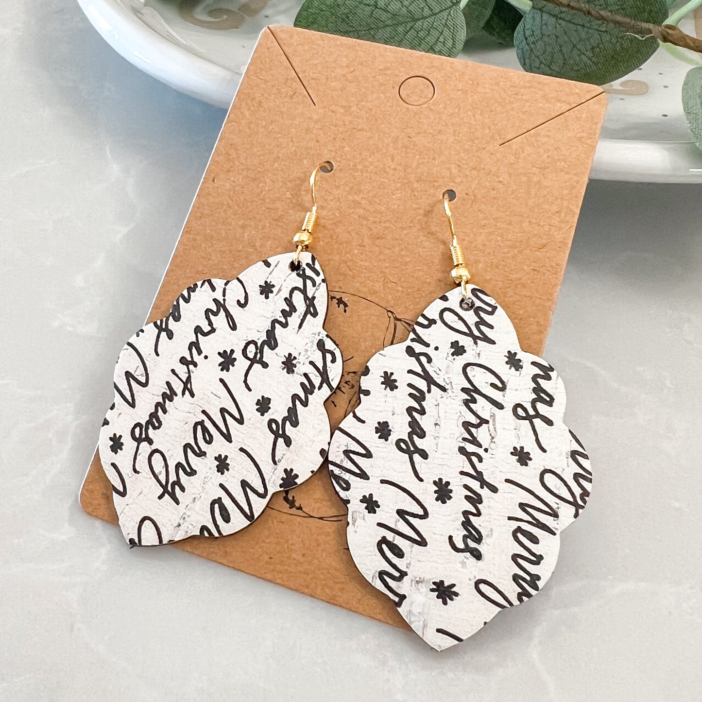 Merry Christmas Script Ruffle Earrings