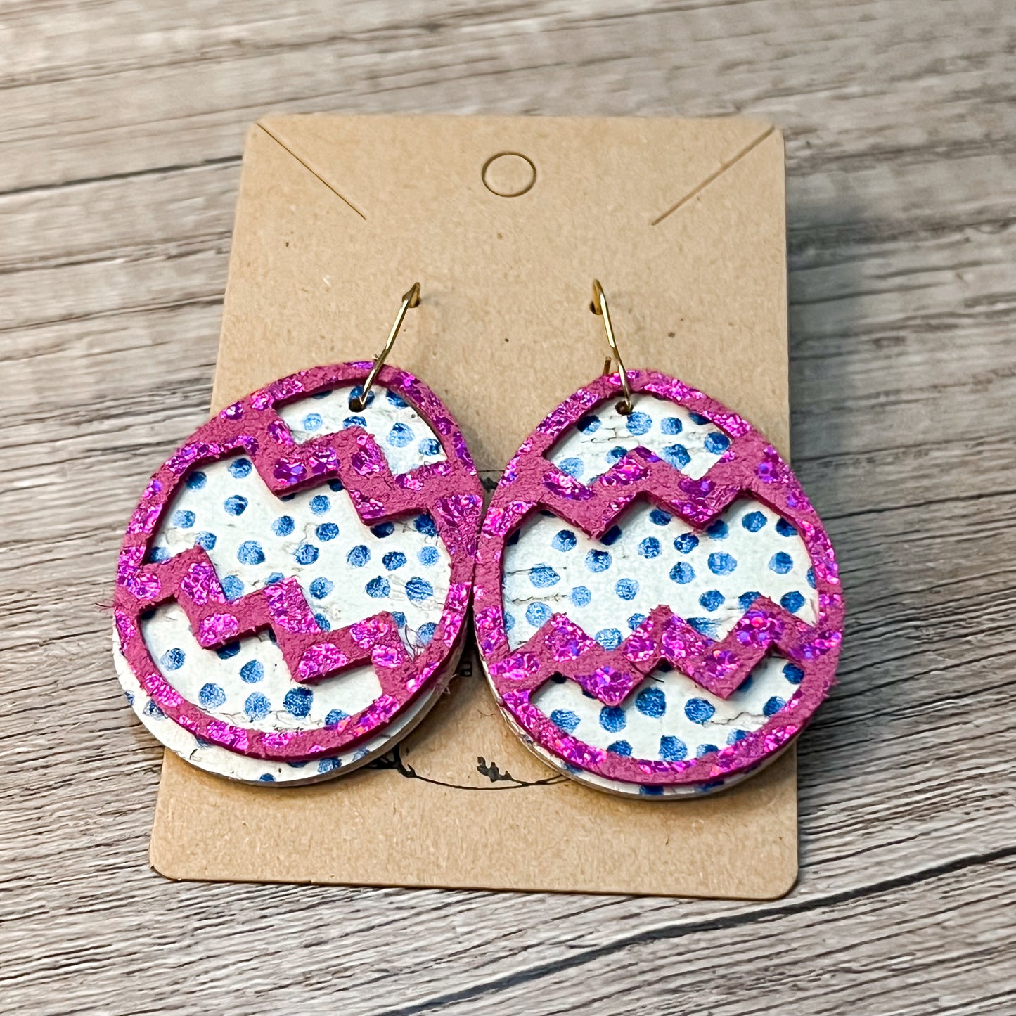 Shimmer Pink & Blue Dot Layered Egg Earrings