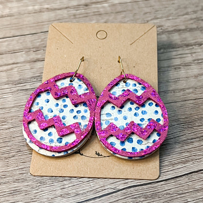 Shimmer Pink & Blue Dot Layered Egg Earrings