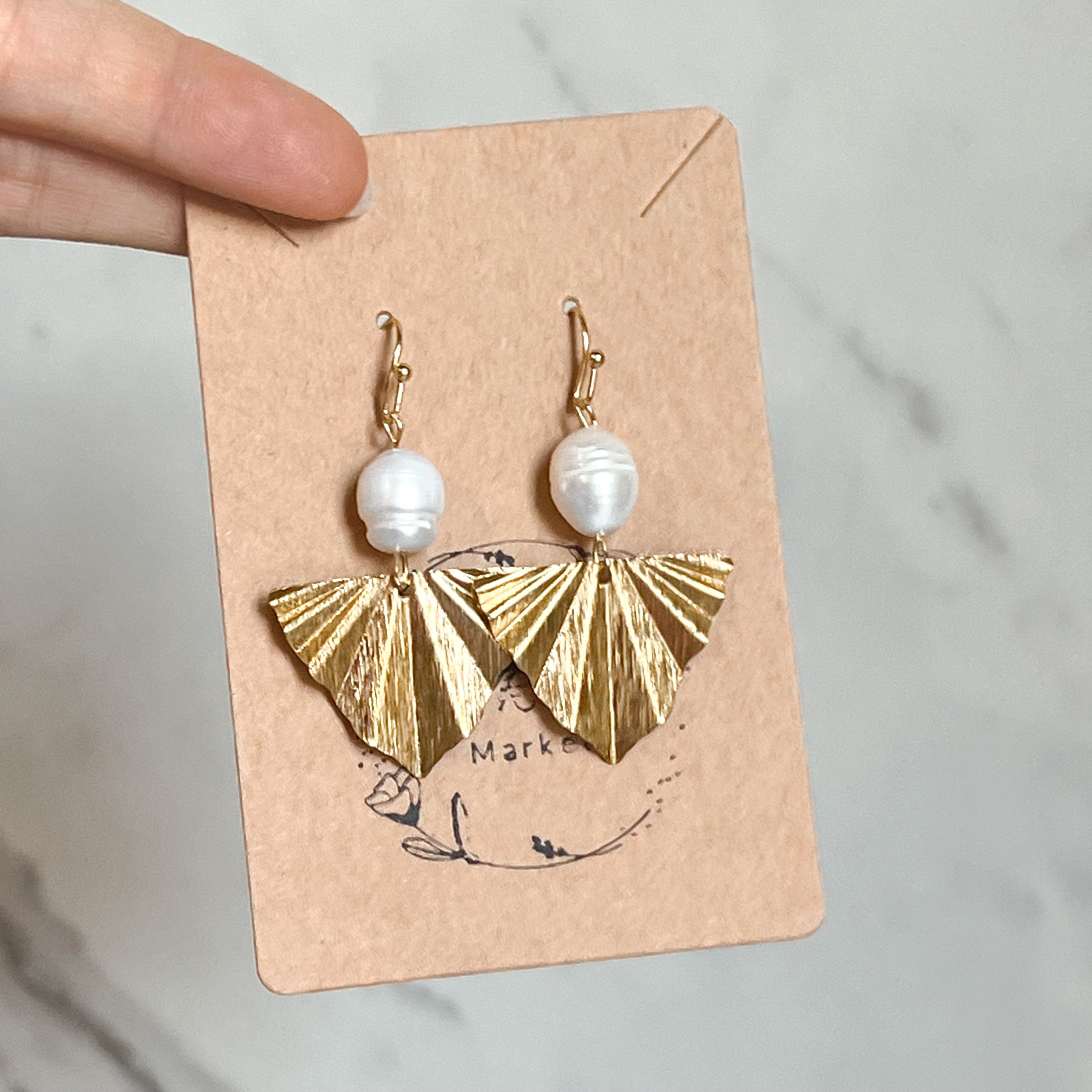 Gabriel Gold Leaf Arrow & Pearl Drop Earrings