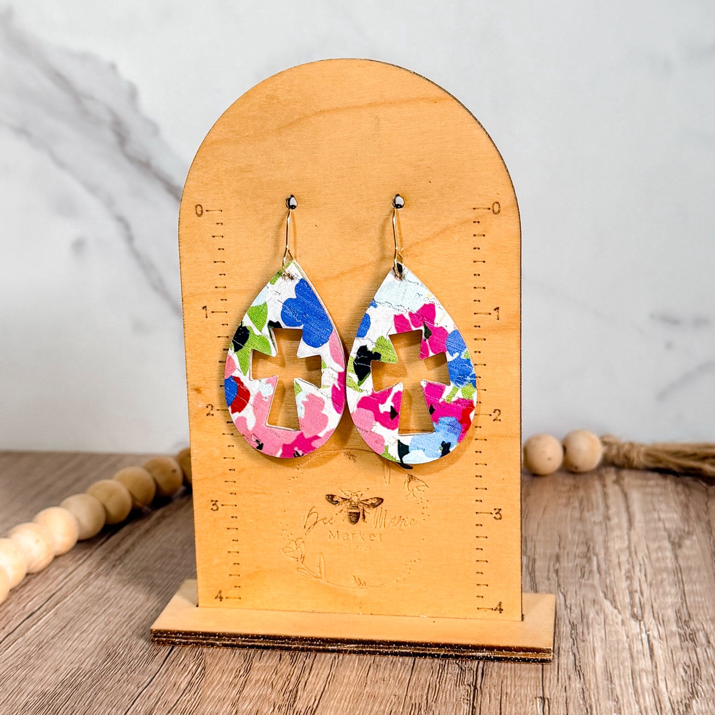 Bold Floral Cutout Cross Earrings