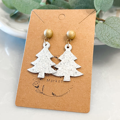 Have a Ball White Glitter Christmas Tree Earrings