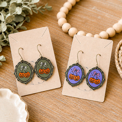 Hand Painted Vintage Framed Pumpkin Cherry Earrings