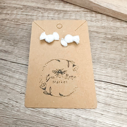 Fringe Knot Stud Earrings - White