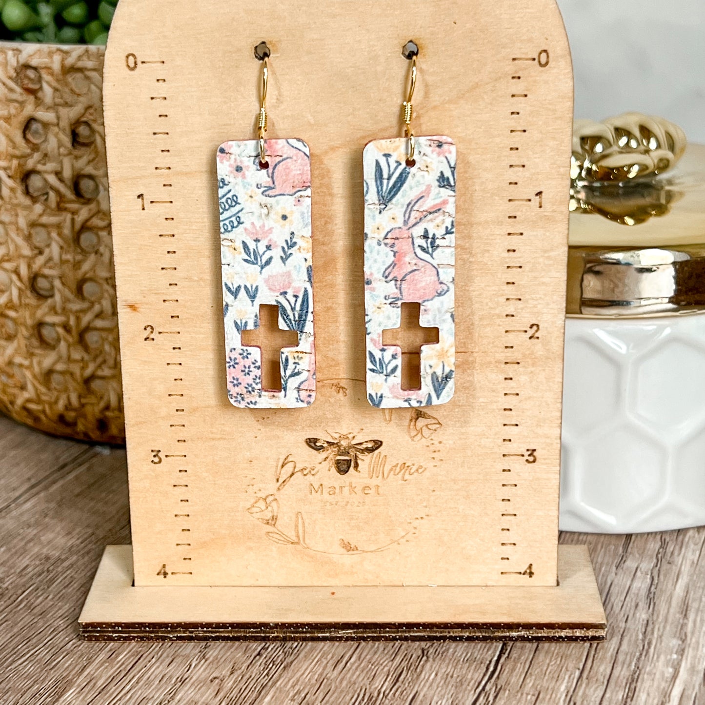 Spring Bunny Cutout Cross Bar Earrings