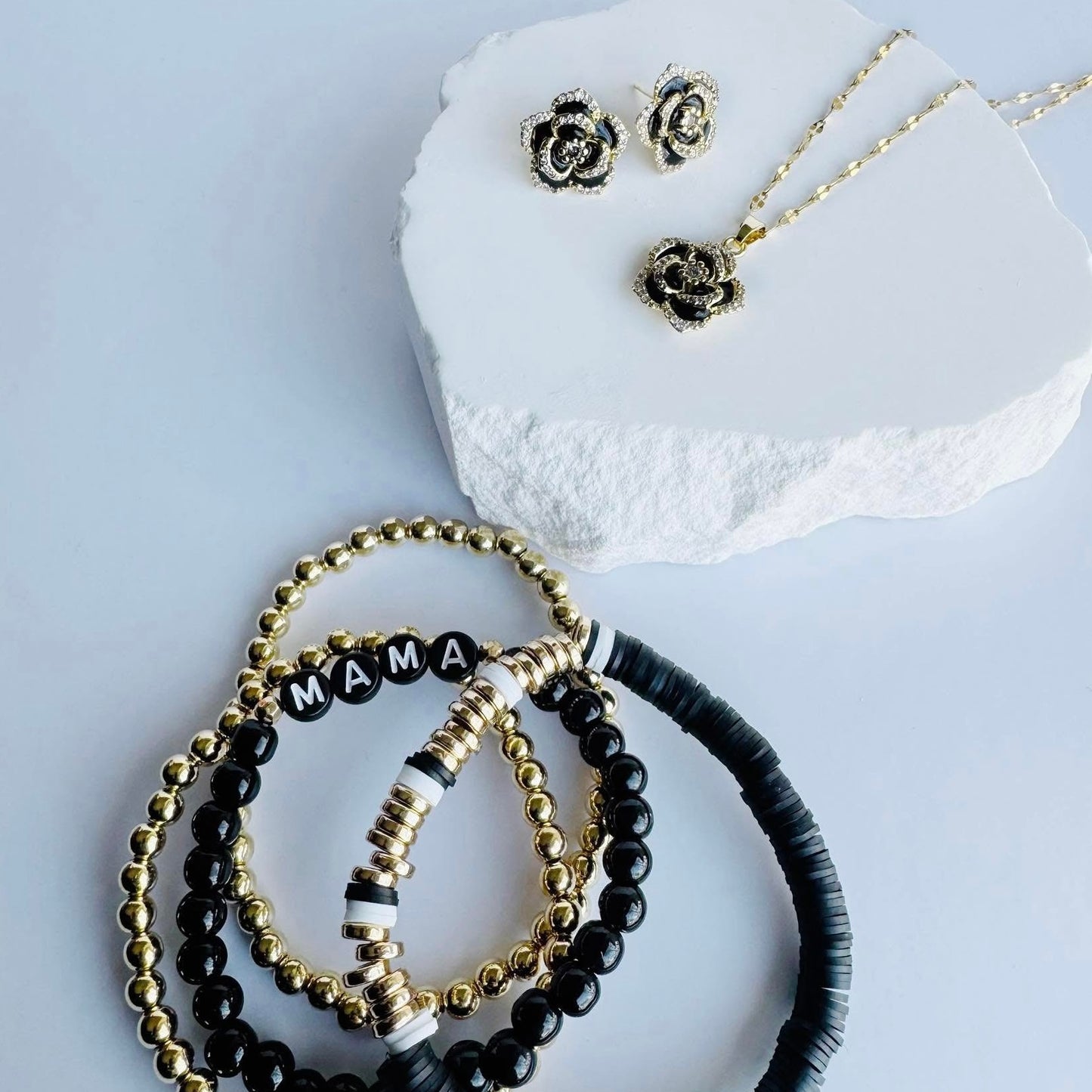 Brianna Black Flower Necklace