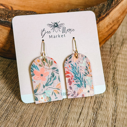 Meadow Mist Floral Arch Leather Earrings