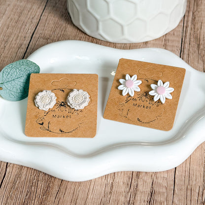 White & Pink Clay Daisy Studs