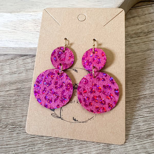 Pink Shimmer Leopard Tiered Round Earrings