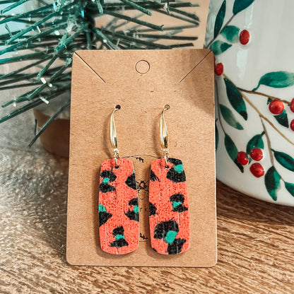 Red & Green Leopard Luxe Bar Earrings