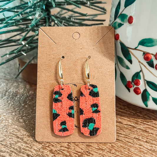 Red & Green Leopard Luxe Bar Earrings
