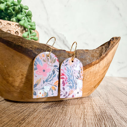 Meadow Mist Floral Arch Leather Earrings