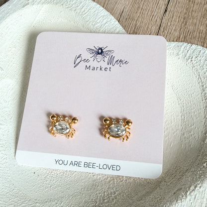 Sparkling Crab Waterproof Stud Earrings