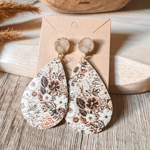 Floral Druzy Teardrop Earrings