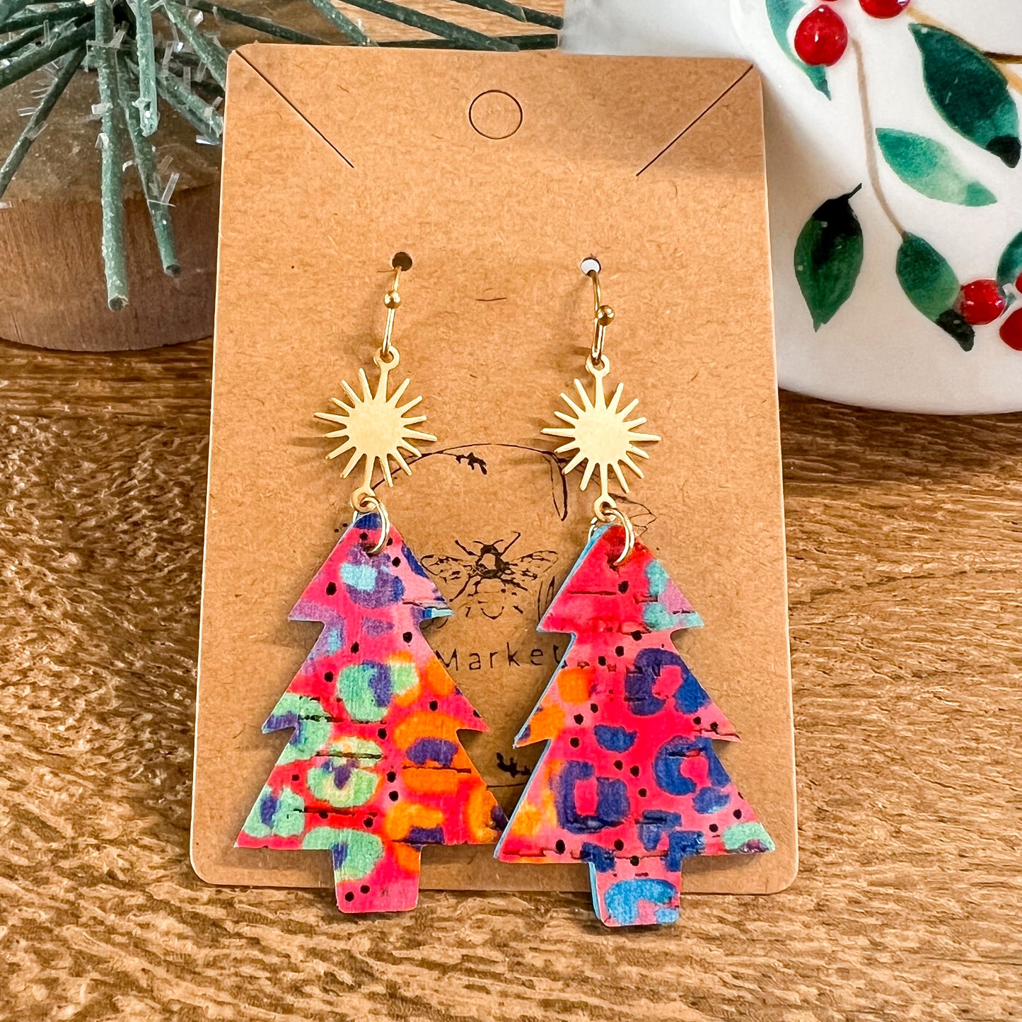 Hot Pink Animal Print & Star Christmas Trees