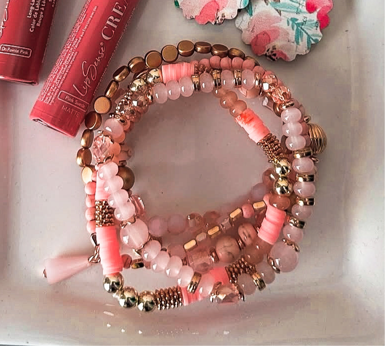 Light Pink Stacked Beaded Bracelet Set