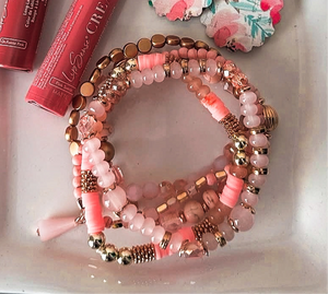 Light Pink Stacked Beaded Bracelet Set