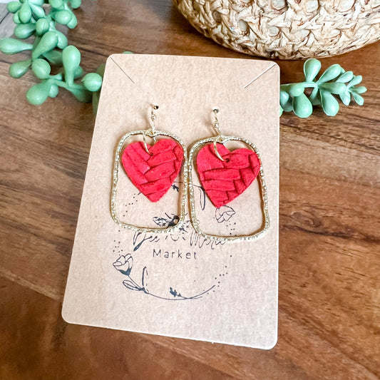 Monica Red Heart Hoop Earrings