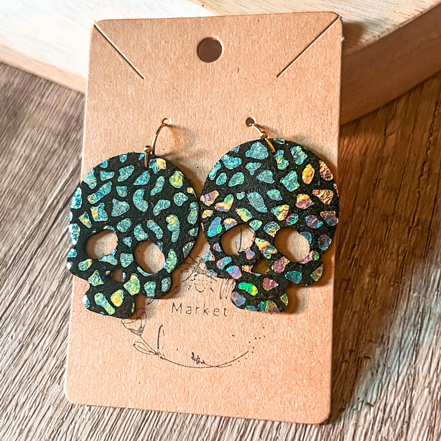 Black Metallic Prism Skull Earrings