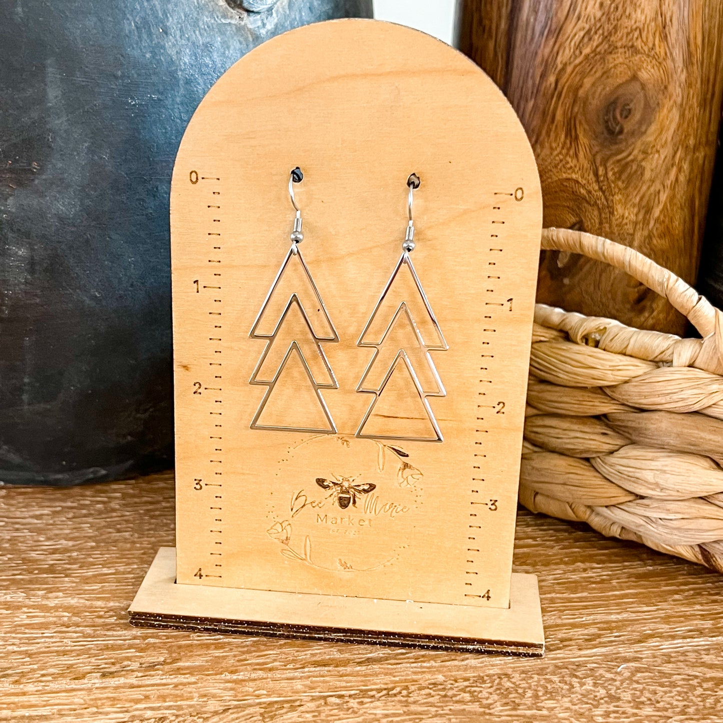 Silver Metal Christmas Tree Earrings