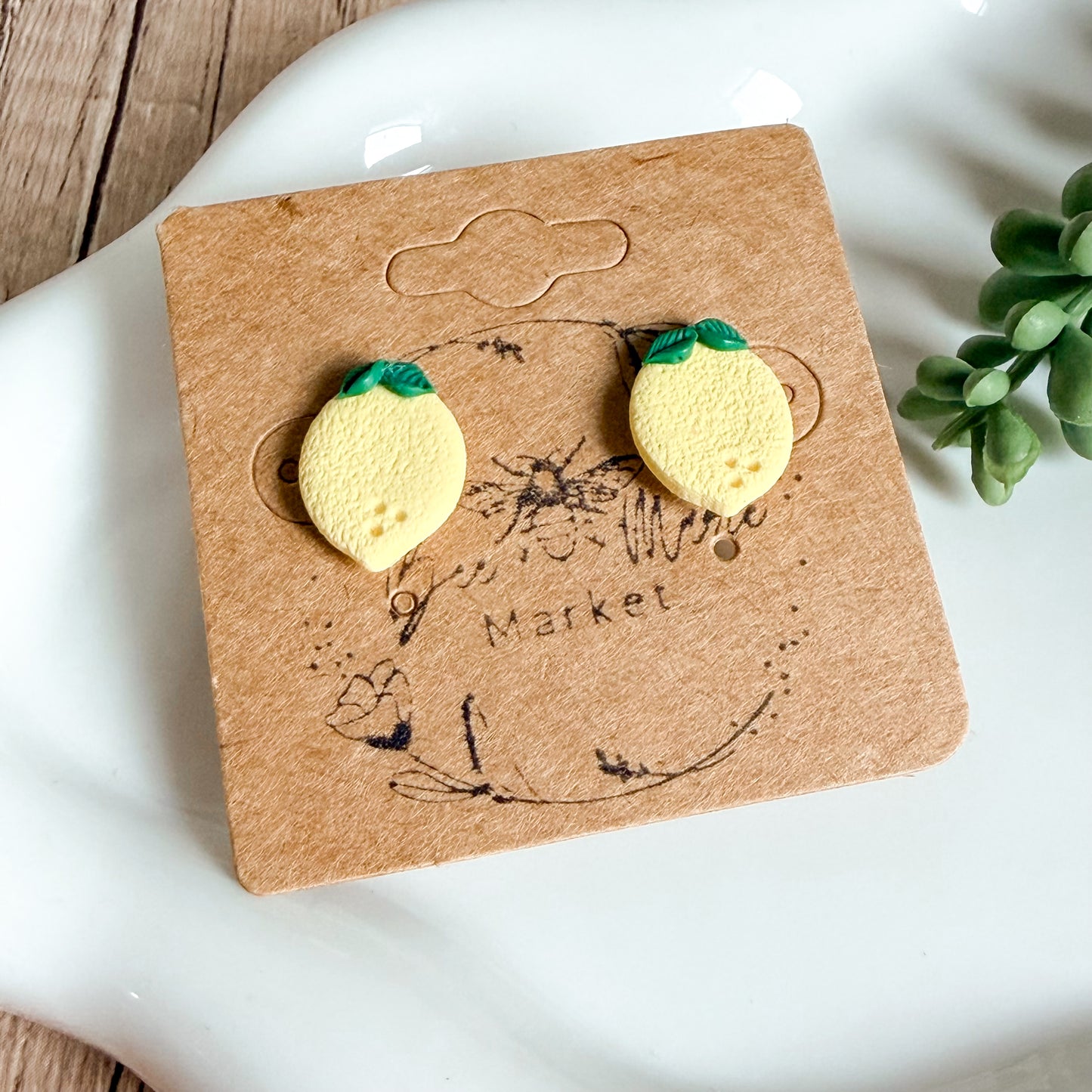 Handmade Clay Lemon Stud Earrings