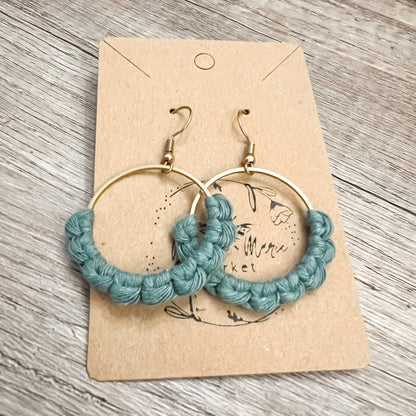 Macrame Hoop Earrings - Mint