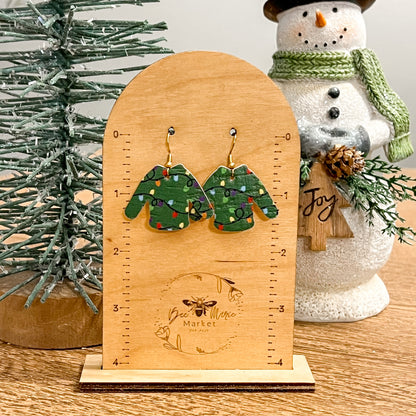 Green Christmas Light Ugly Christmas Sweater Earrings