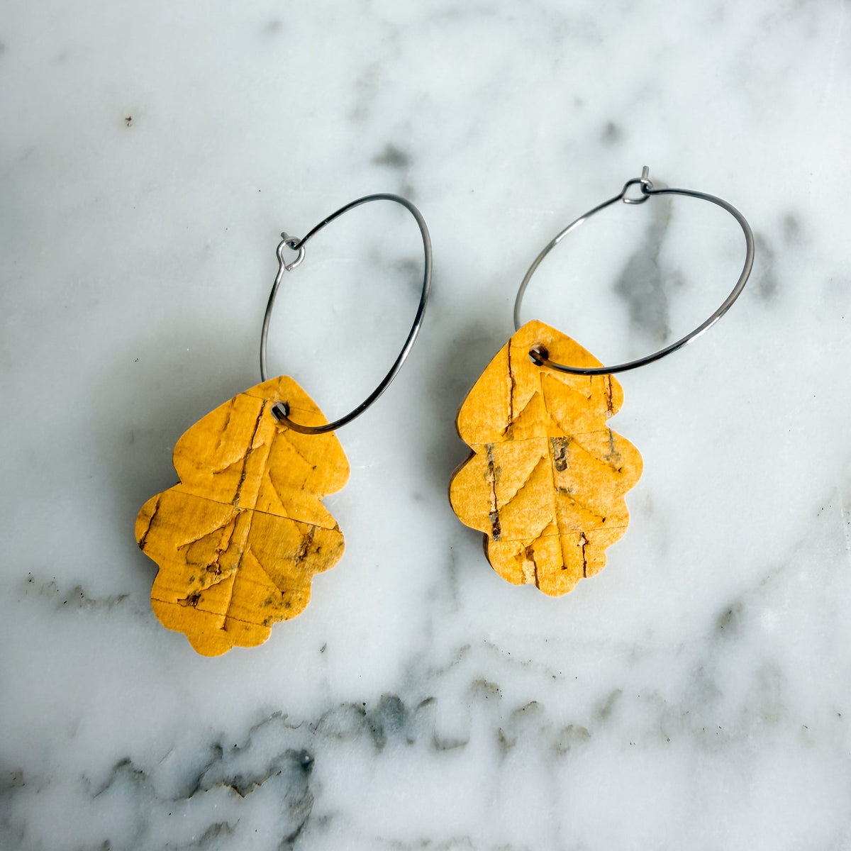 Fall Oak Leaf Cork Hoop Earrings | Lightweight Autumn Earrings