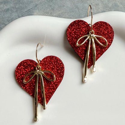 Love Always Glitter Bow Heart Earrings