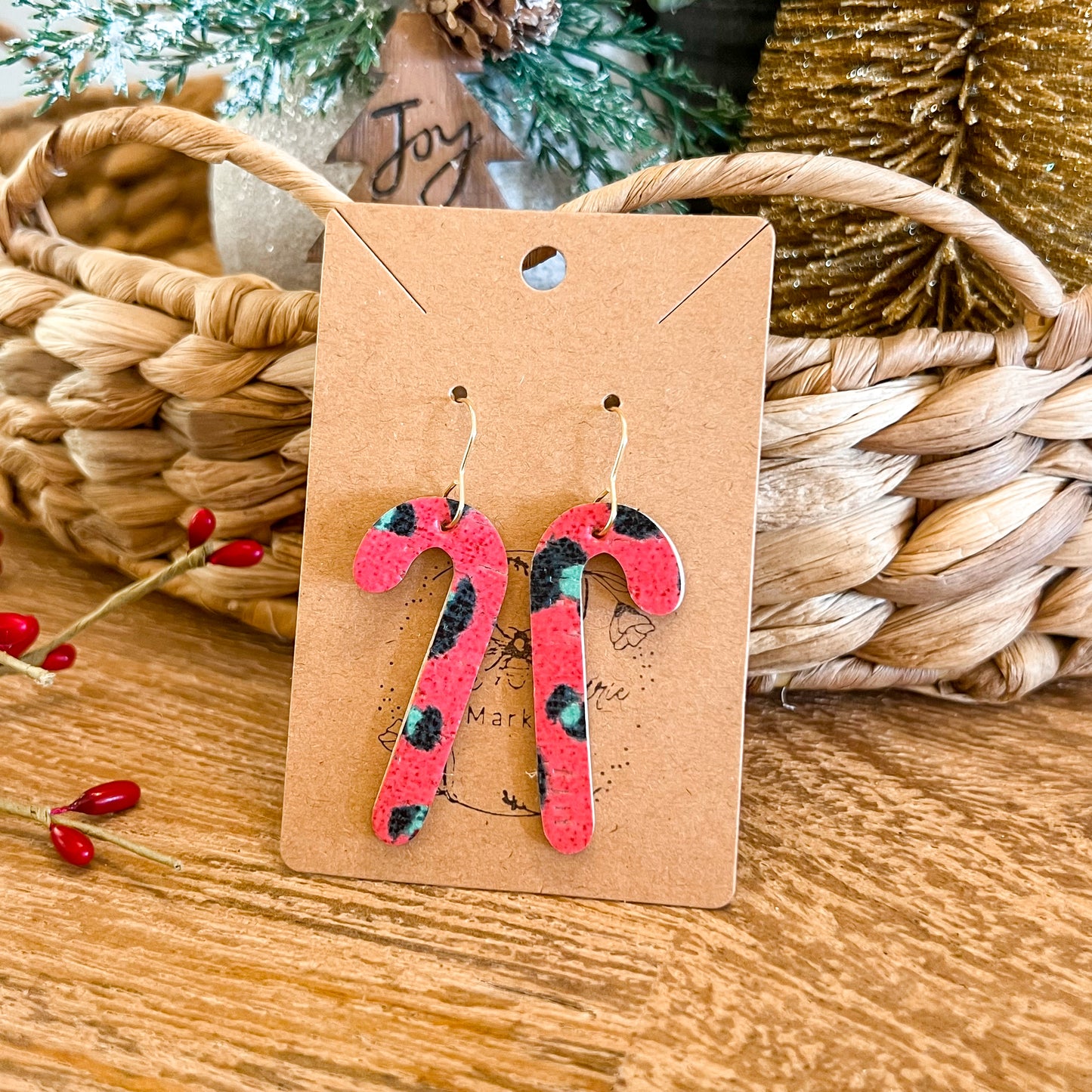 Candy Cane Animal Print Earrings