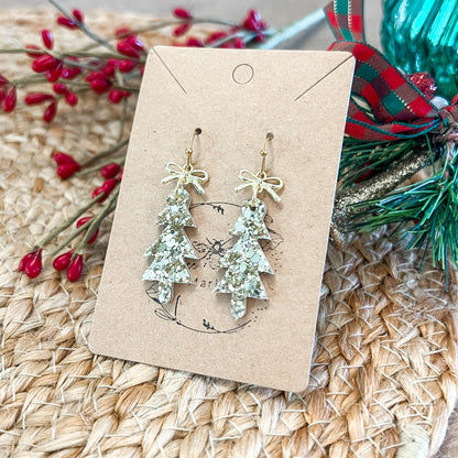 Gold Glitter Skinny Christmas Tree Earrings