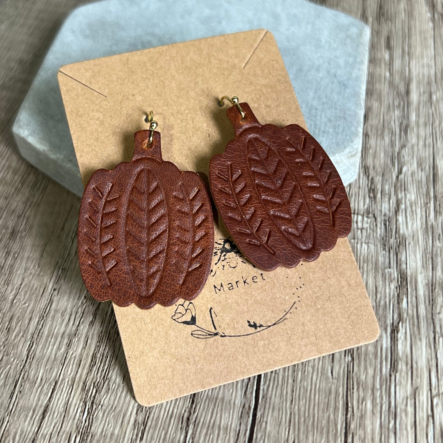 Harvest Leaf Embossed Pumpkin Earring