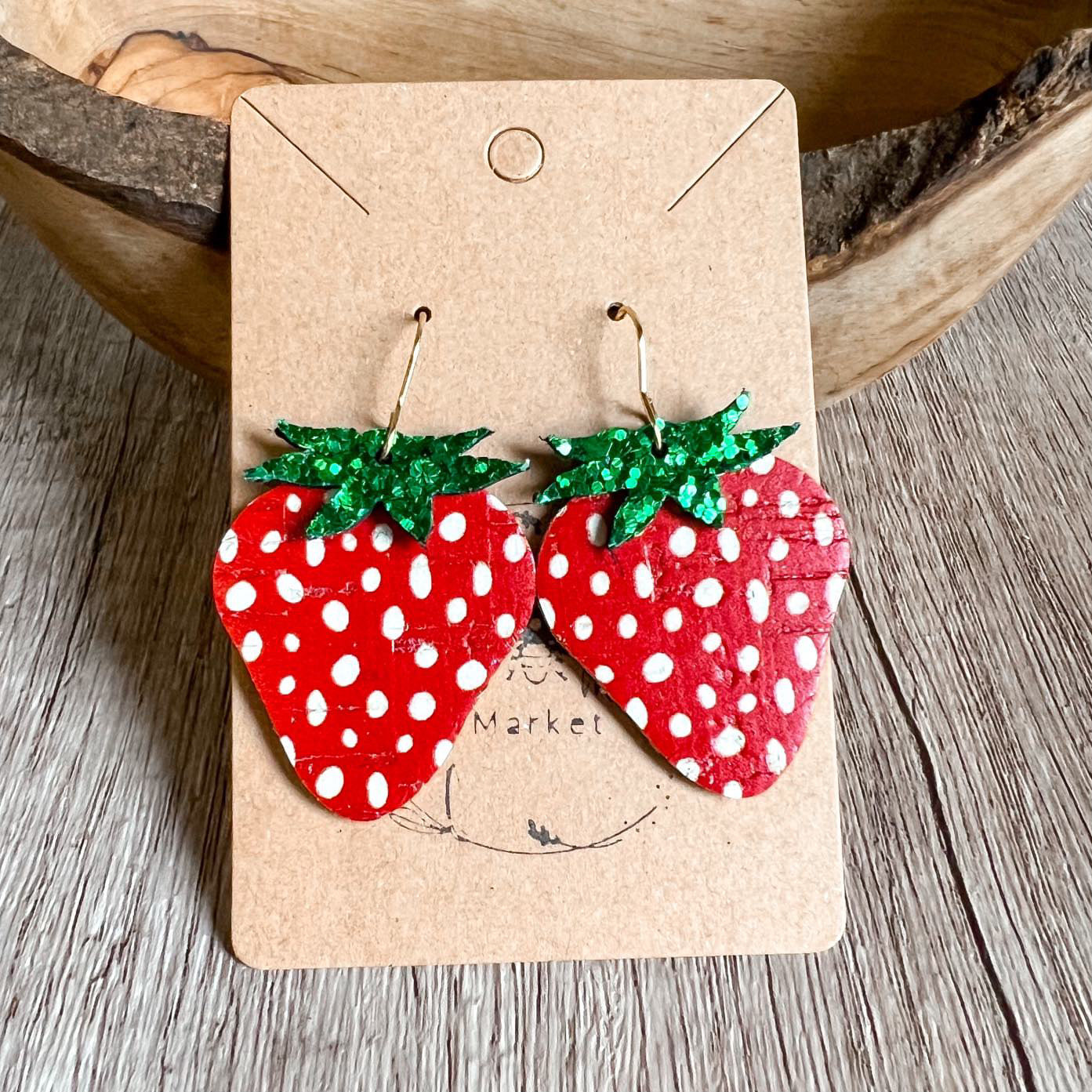 Red Leather Strawberry Earrings