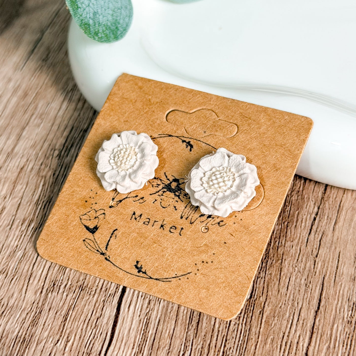 Cream Petal Clay Studs