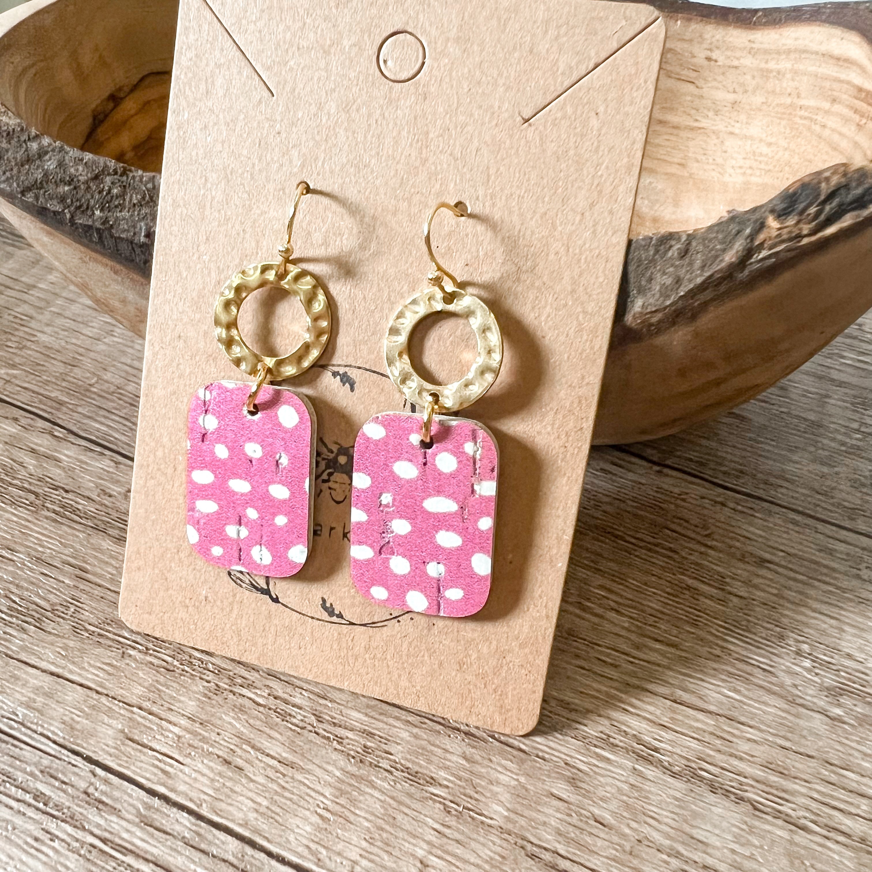 Pink Doodle Dot Hammered Hoop Earrings