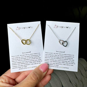 Silver Love Yourself Interlocking Hearts Necklace