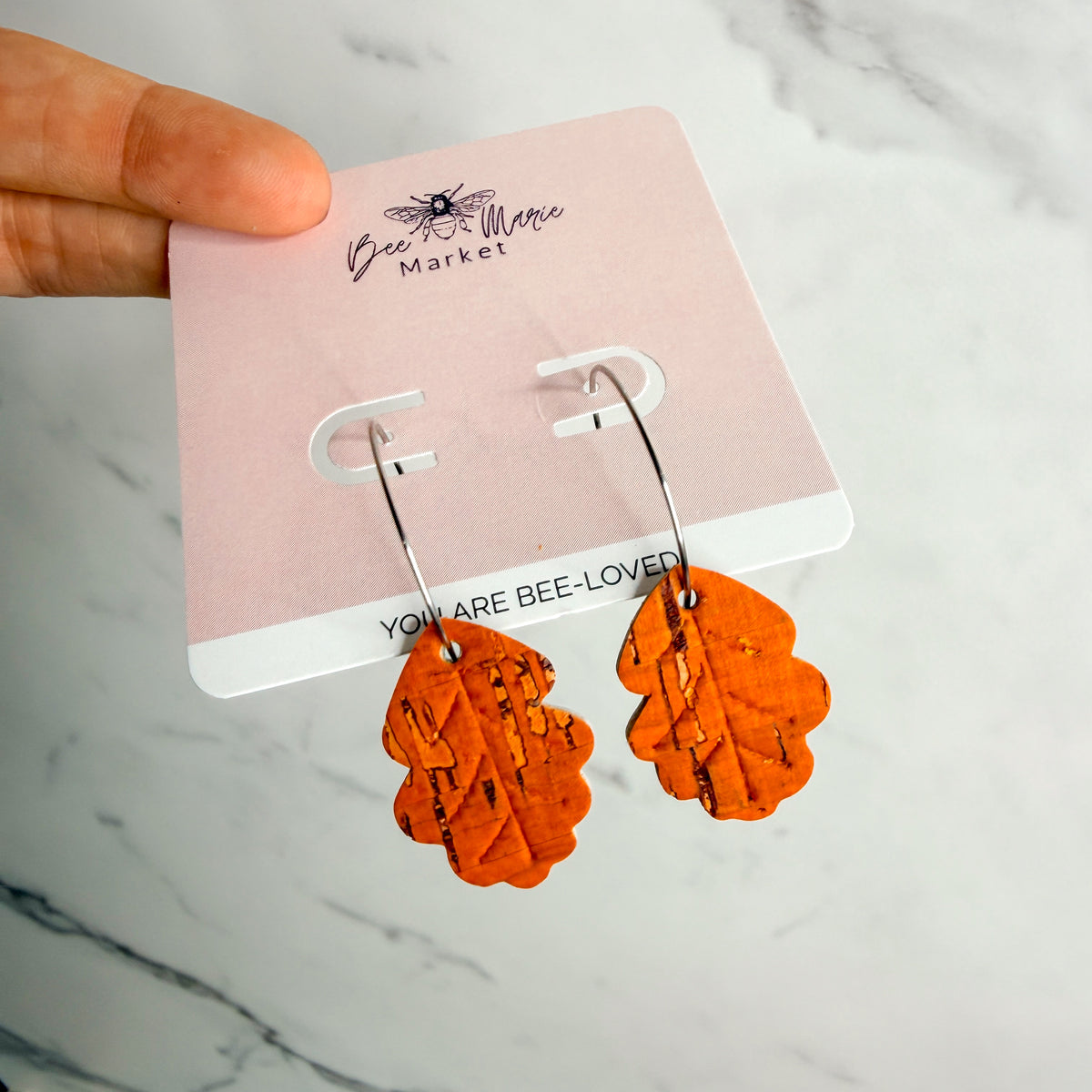 Fall Oak Leaf Cork Hoop Earrings | Lightweight Autumn Earrings