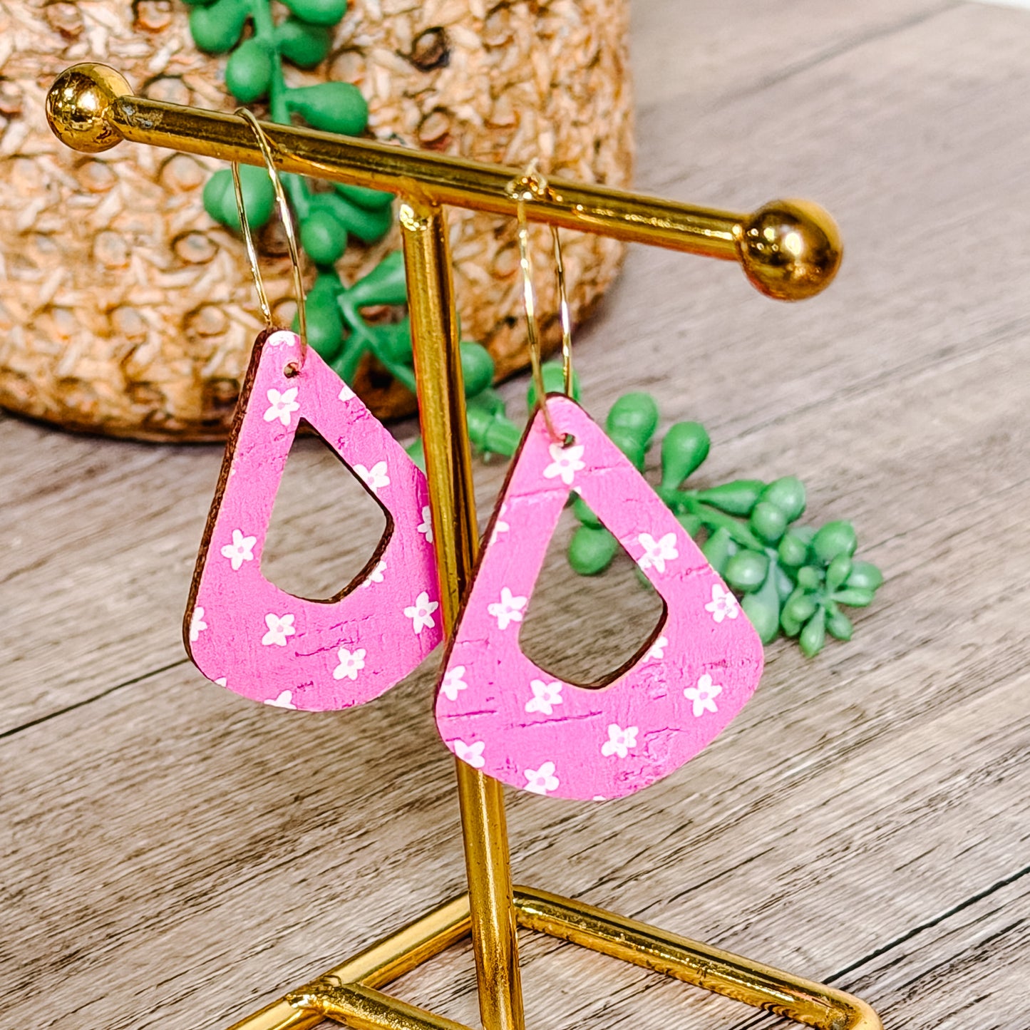 Reversible Pink Daisy Hoop Earrings