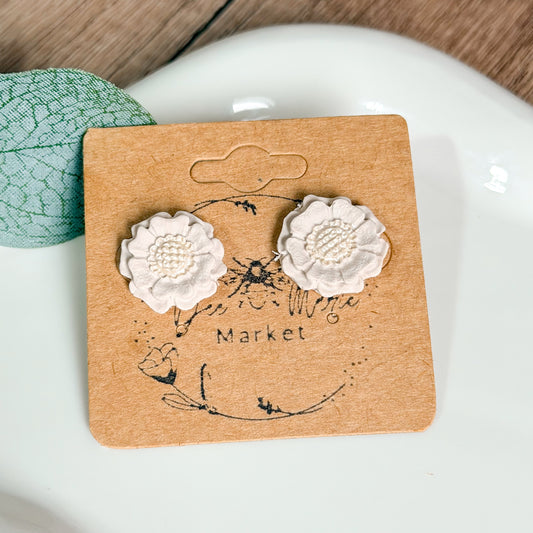 Cream Petal Clay Studs