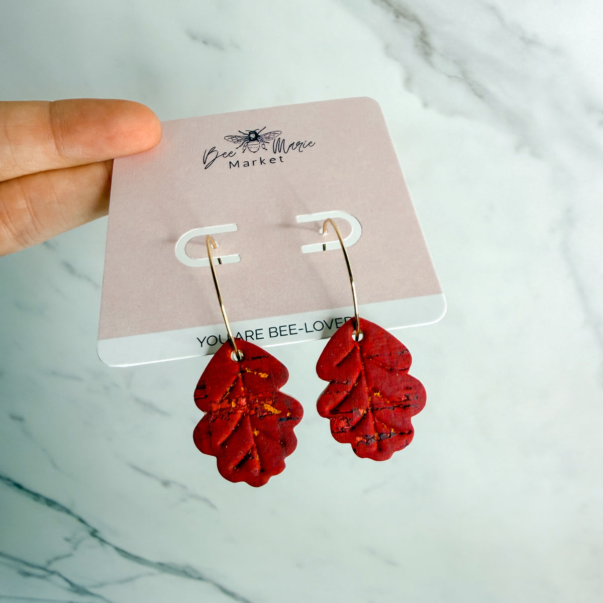 Fall Oak Leaf Cork Hoop Earrings | Lightweight Autumn Earrings